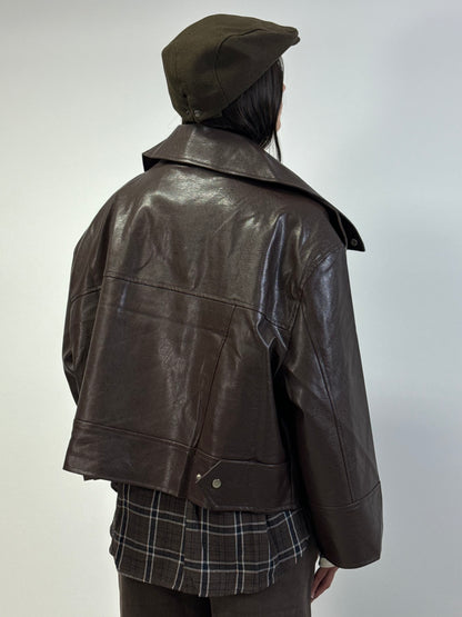 Giacca chiodo simil pelle over choco