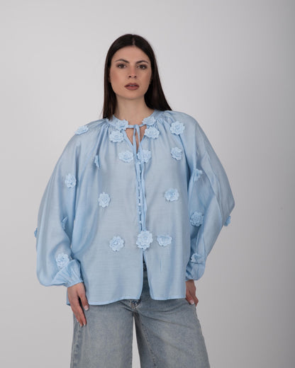 CAMICIA FLORA AZZURRA