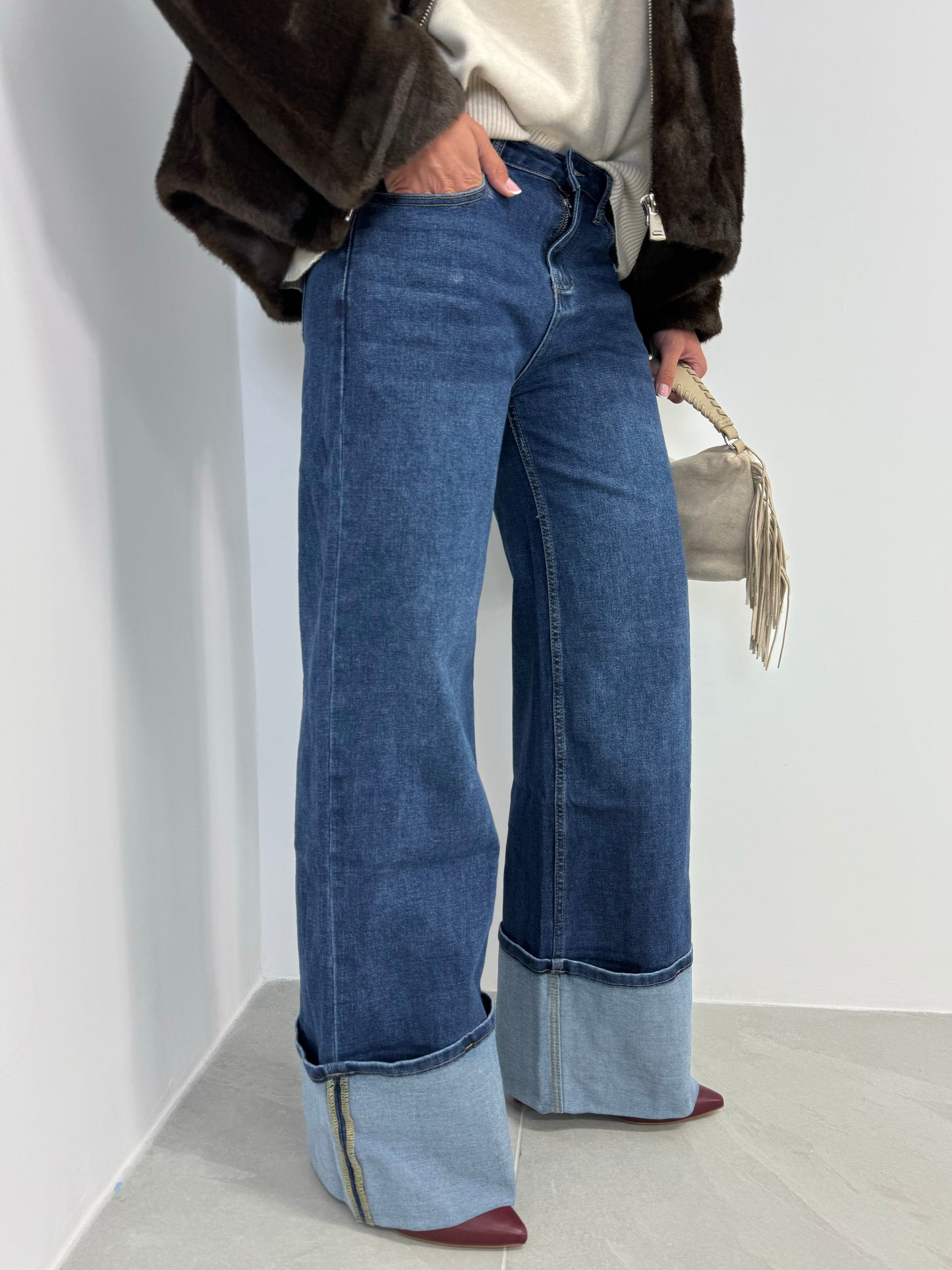 JEANS WIDE LEG RISVOLTO