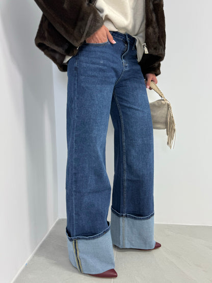JEANS WIDE LEG RISVOLTO