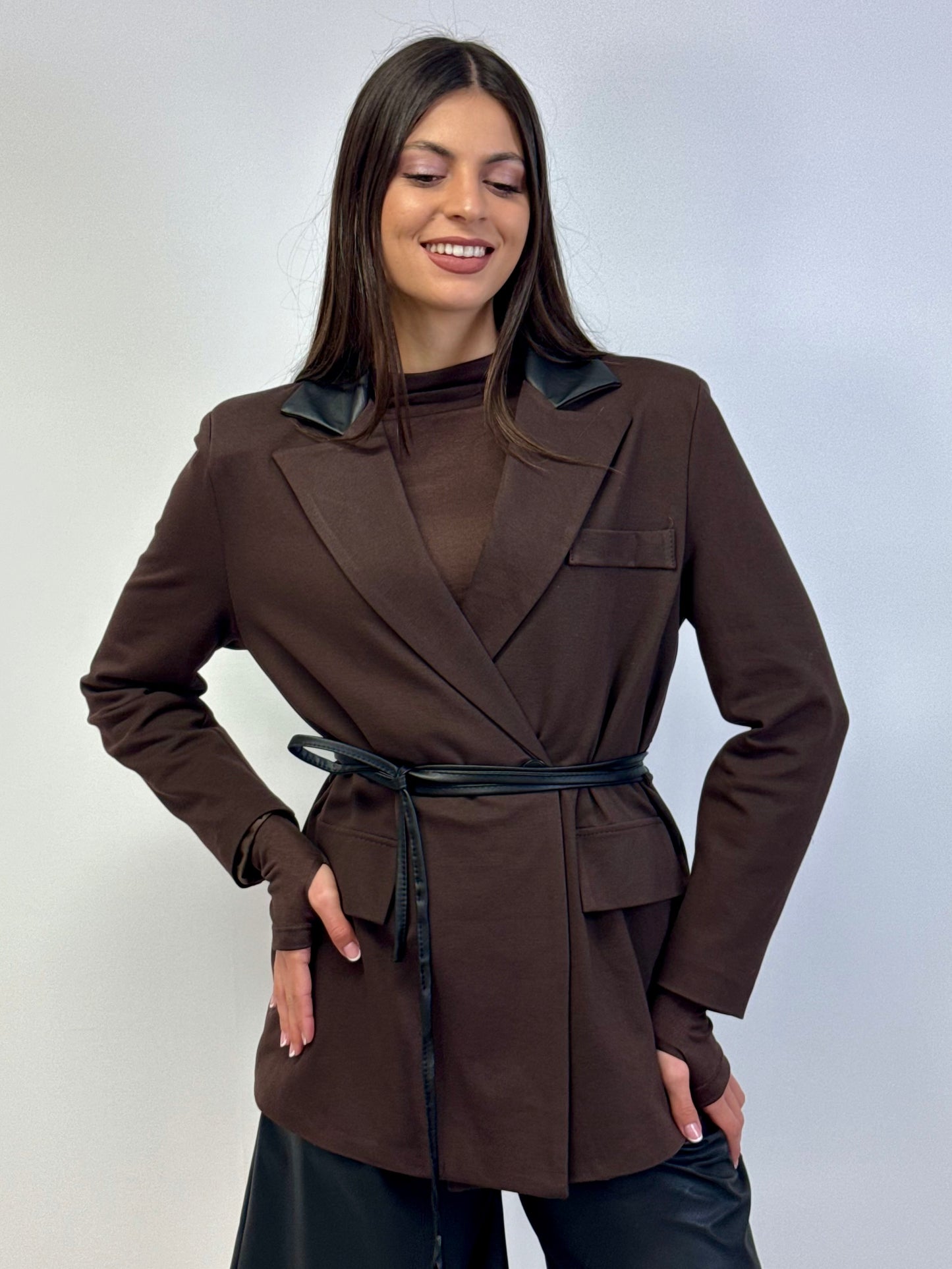 Giacca collo pelle brown