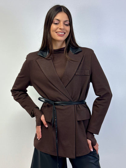 Giacca collo pelle brown