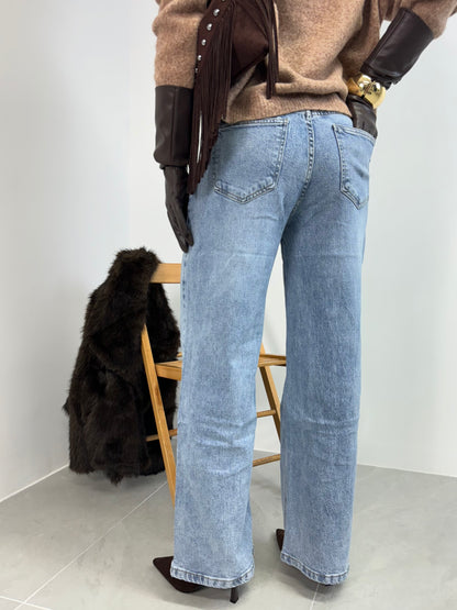 JEANS WIDE LEG ASIMMETRICO CHIARO