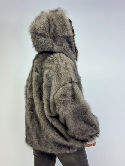 Felpa pelliccia over grigio