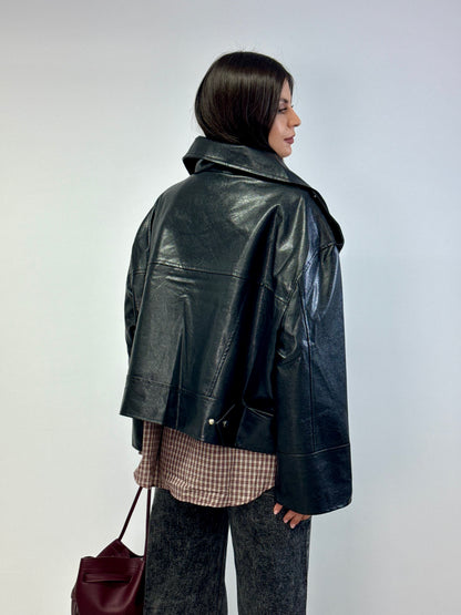 Giacca chiodo simil pelle over nero