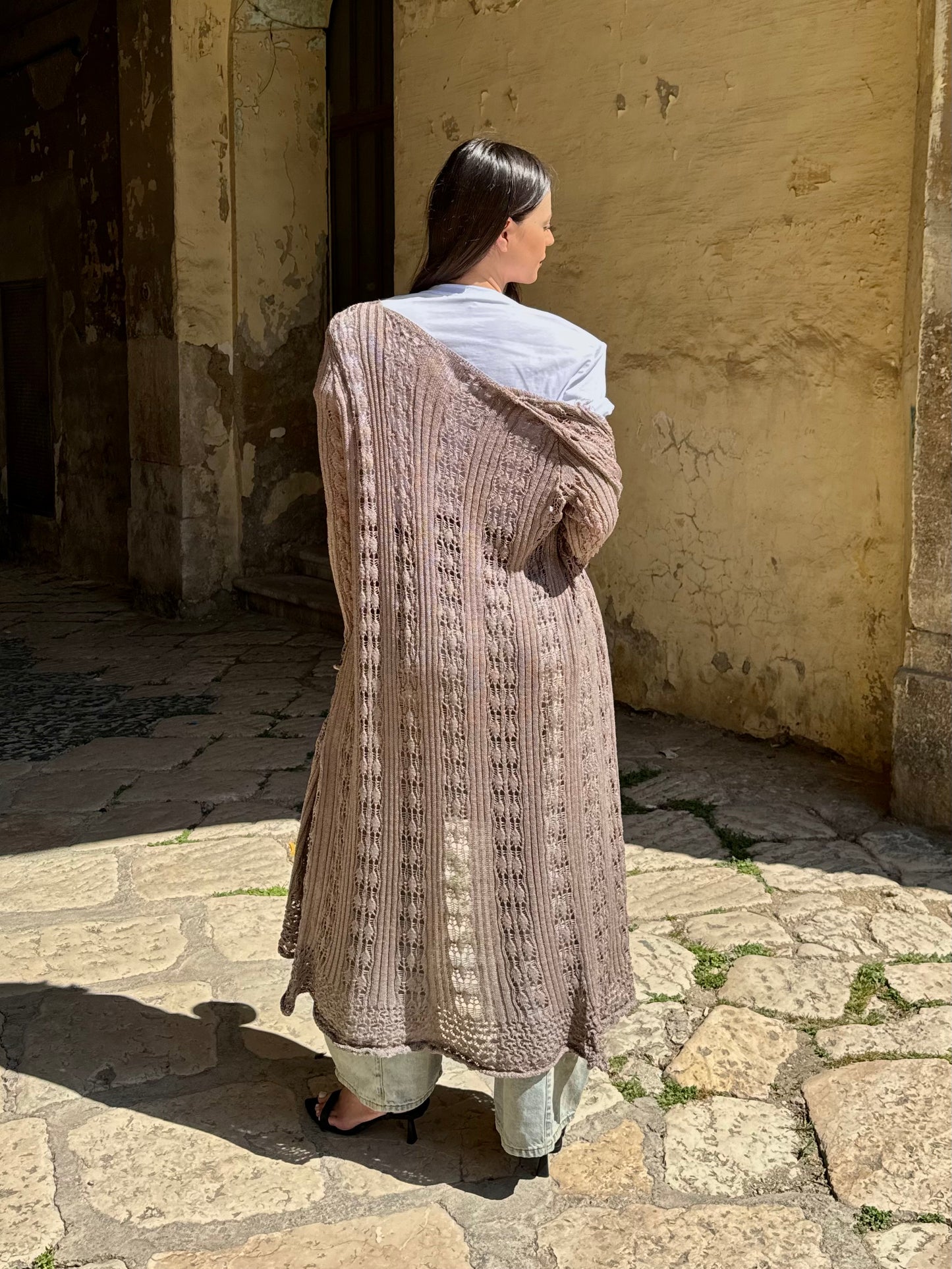 CARDIGAN FILO LAVORATO FANGO