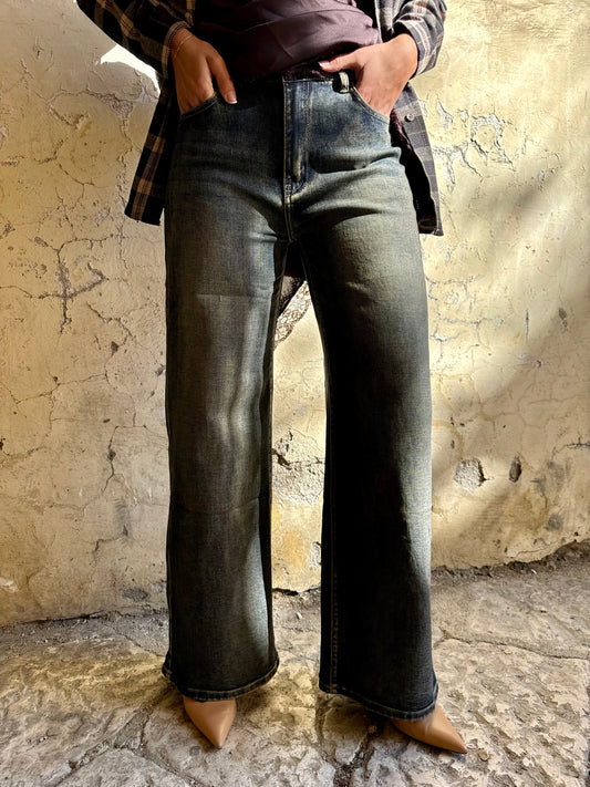 JEANS WIDE LEG SABBIA