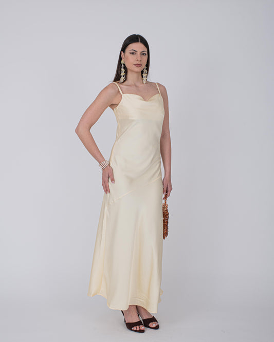 ABITO SATIN GIALLO BURRO