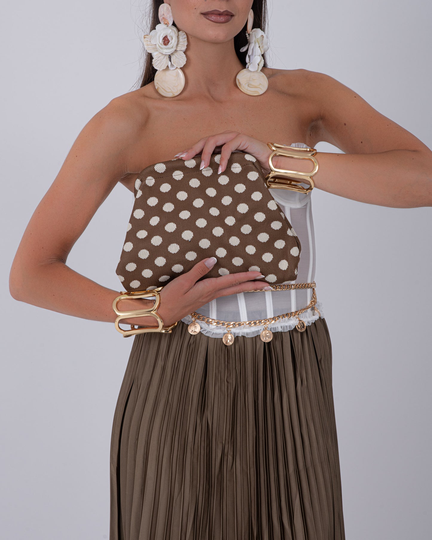 BORSA POCHETTE POIS CHOCO E CREMA