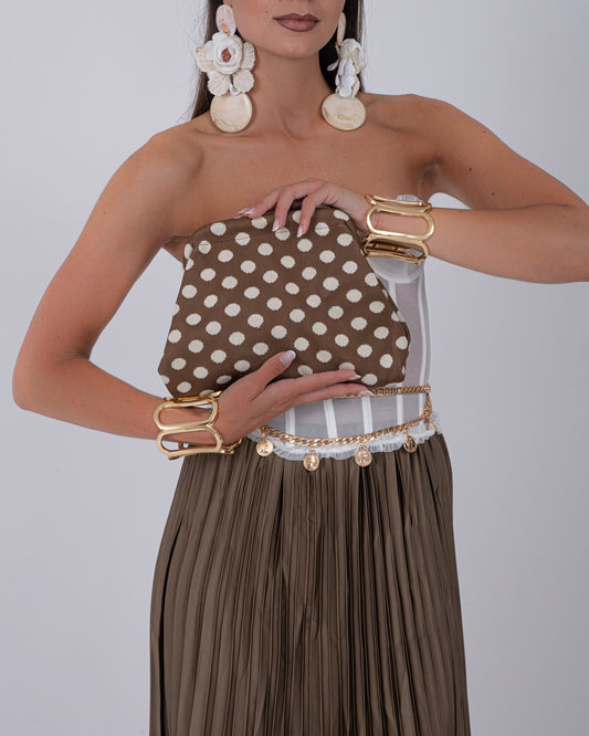 BORSA POCHETTE POIS CHOCO E CREMA