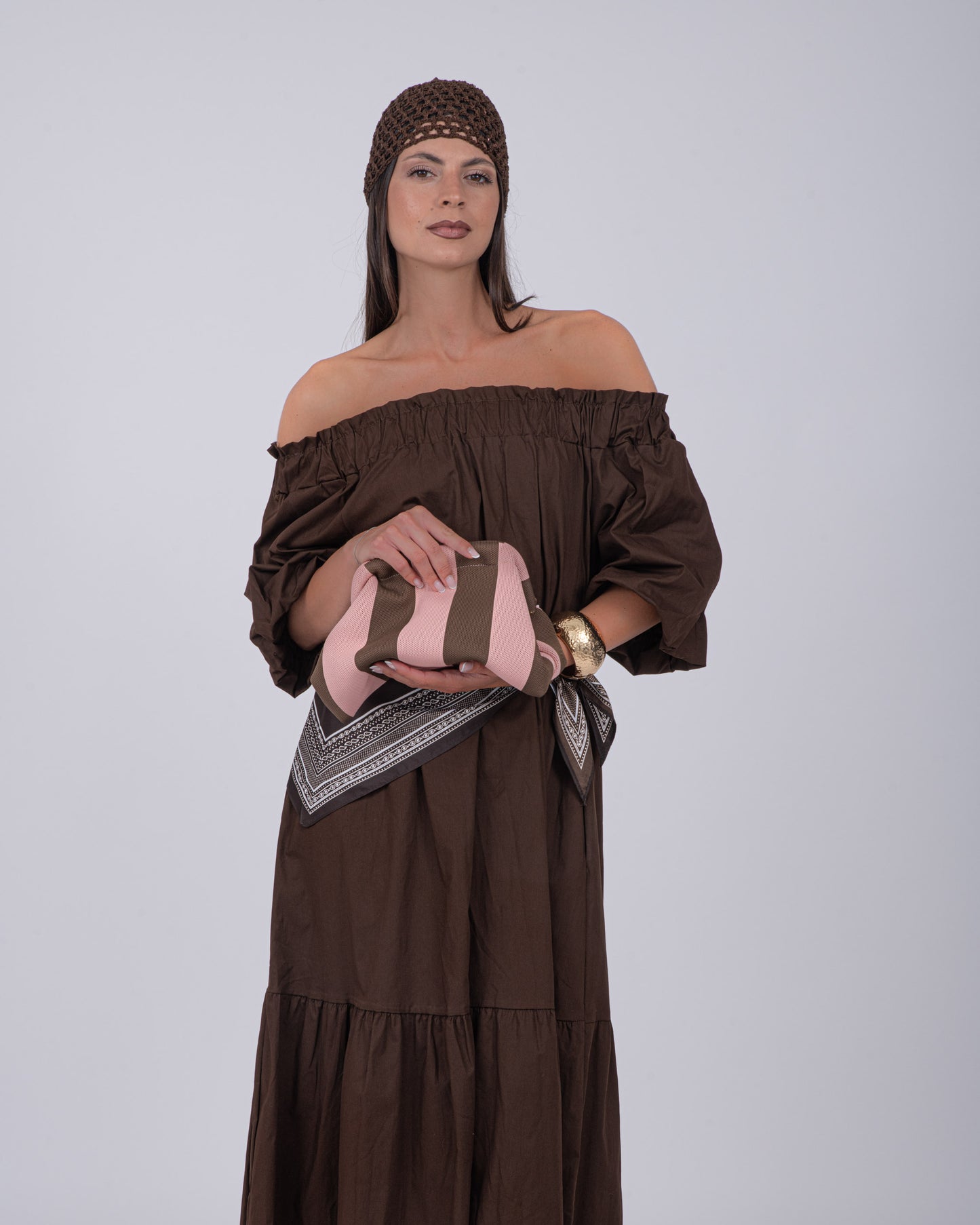 BORSA POCHETTE MAXI RIGA CHOCO E ROSA