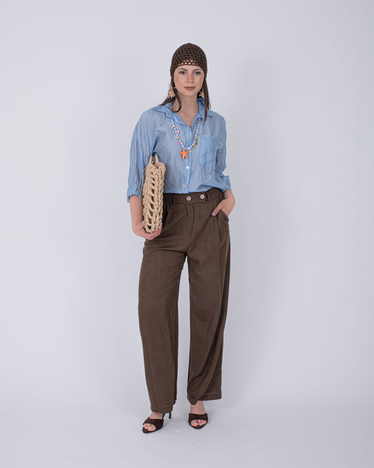PANTALONI LINO MARRONE