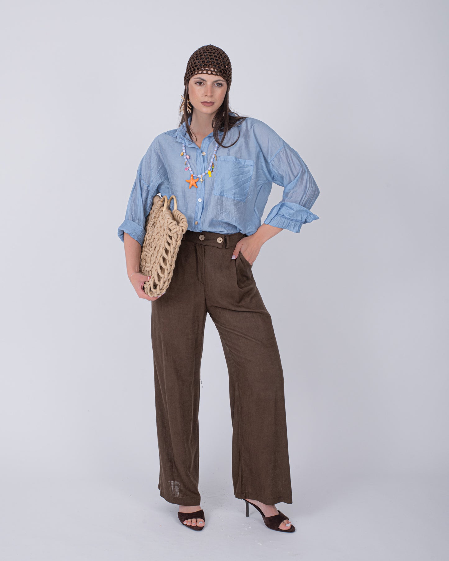 PANTALONE LINO MARRONE