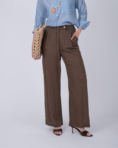 PANTALONE LINO MARRONE