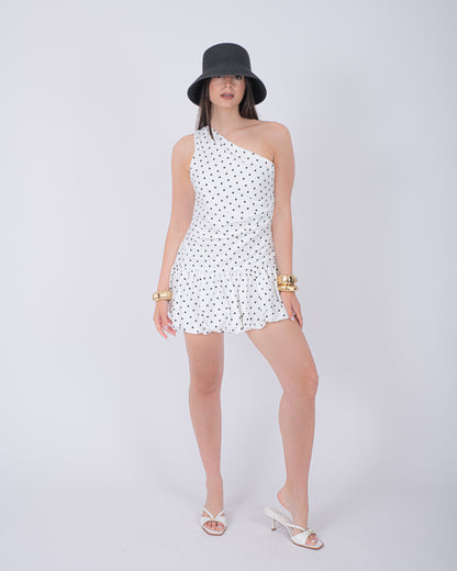 ABITO MONOSPALLA POIS BIANCO