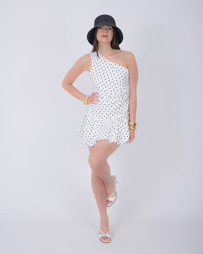 ABITO MONOSPALLA POIS BIANCO