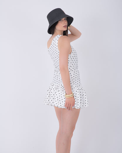 ABITO MONOSPALLA POIS BIANCO