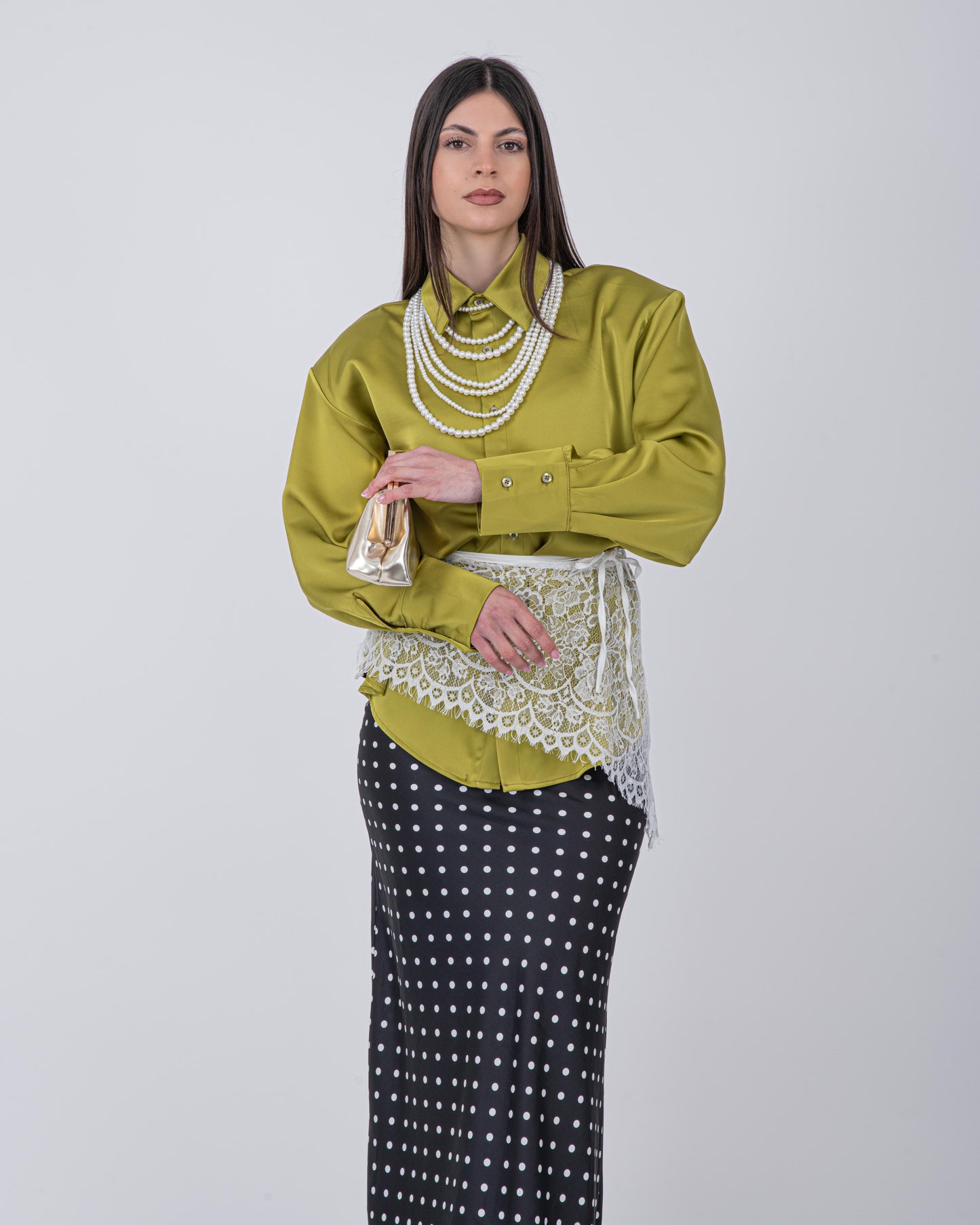 CAMICIA OVER SATIN VERDE ACIDO