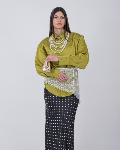 CAMICIA OVER SATIN VERDE ACIDO