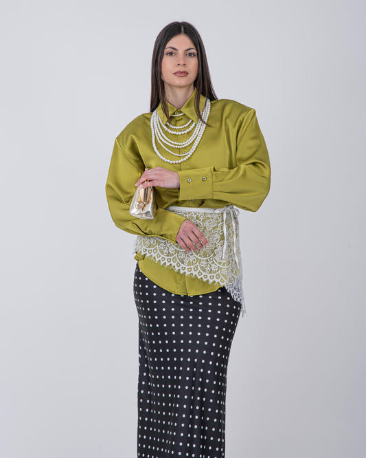 CAMICIA OVER SATIN VERDE ACIDO