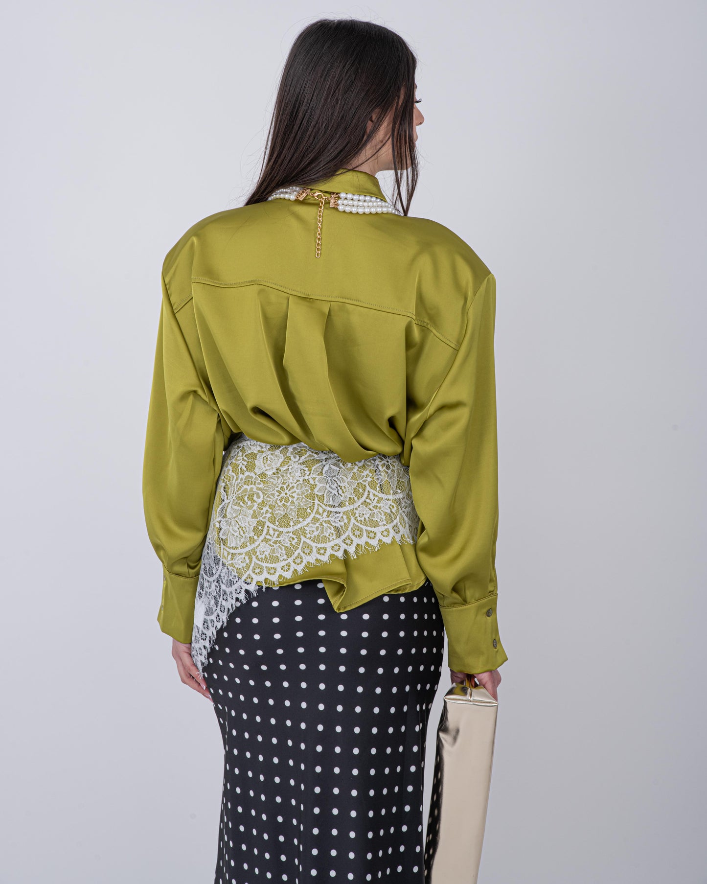 CAMICIA OVER SATIN VERDE ACIDO