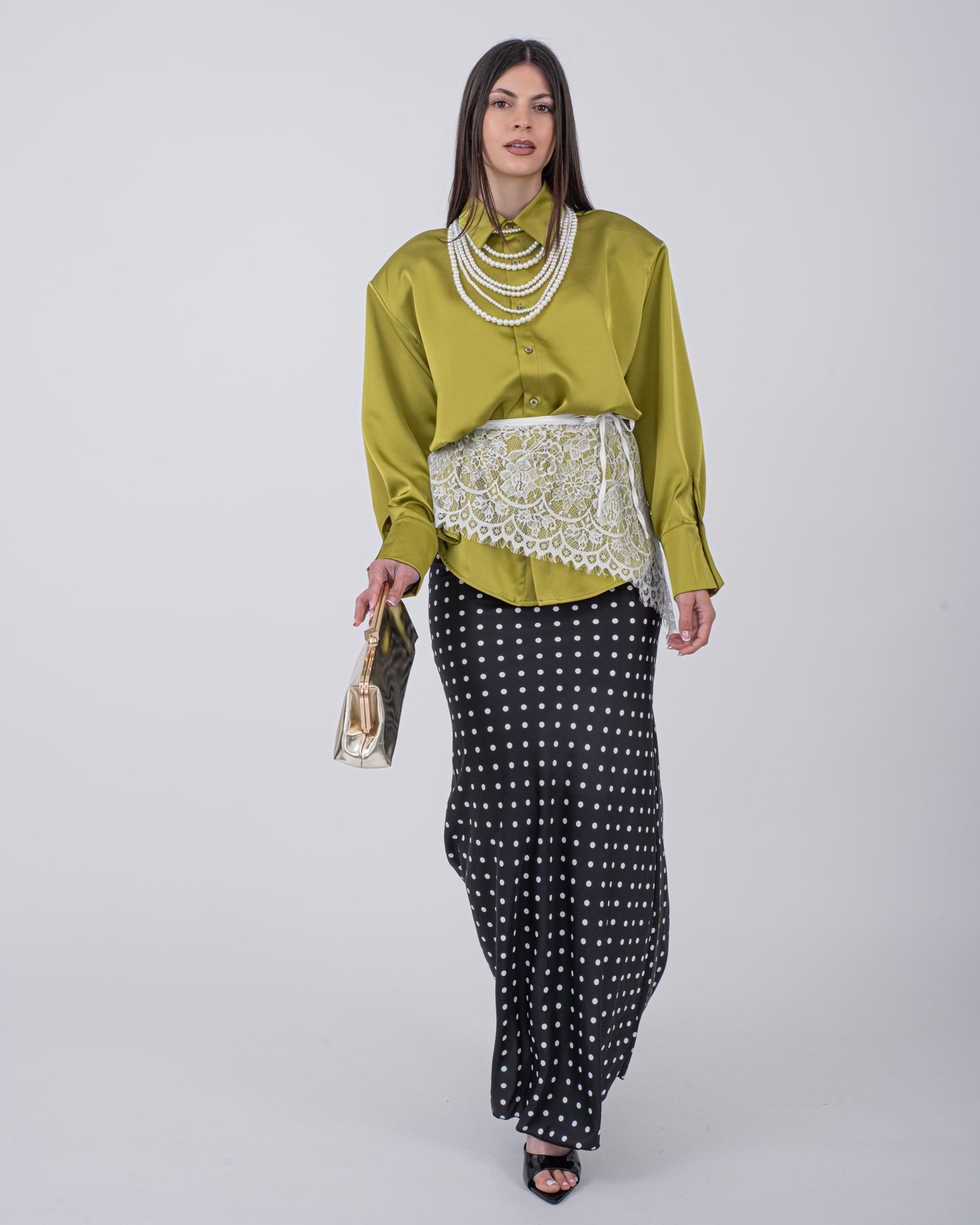 CAMICIA OVER SATIN VERDE ACIDO