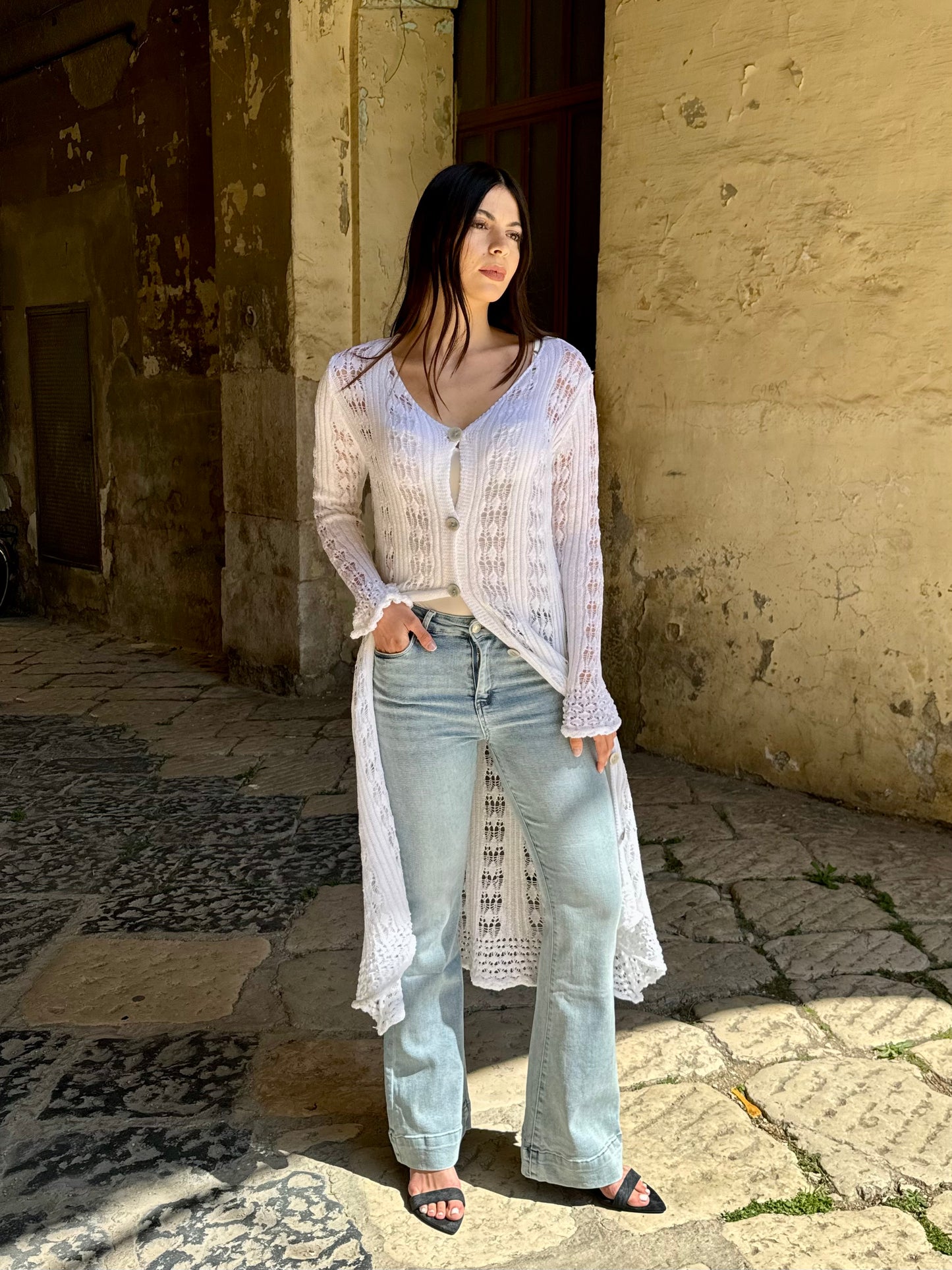 CARDIGAN FILO LAVORATO BIANCO