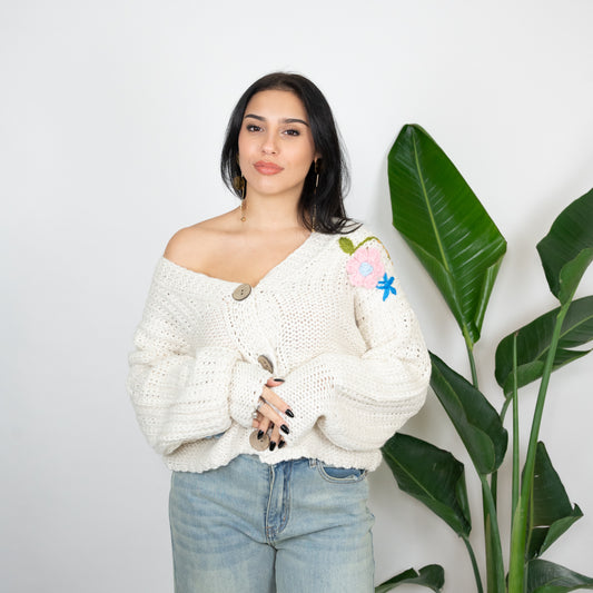 CARDIGAN FIORI A RILIEVO