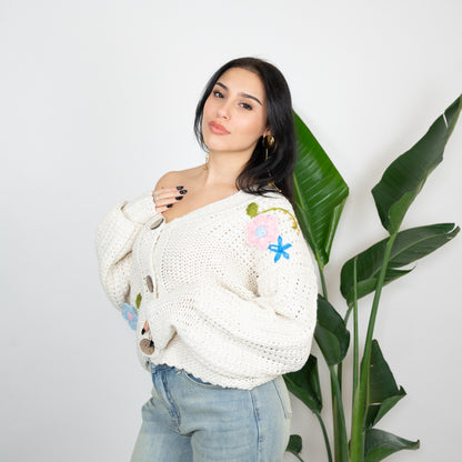CARDIGAN FIORI A RILIEVO