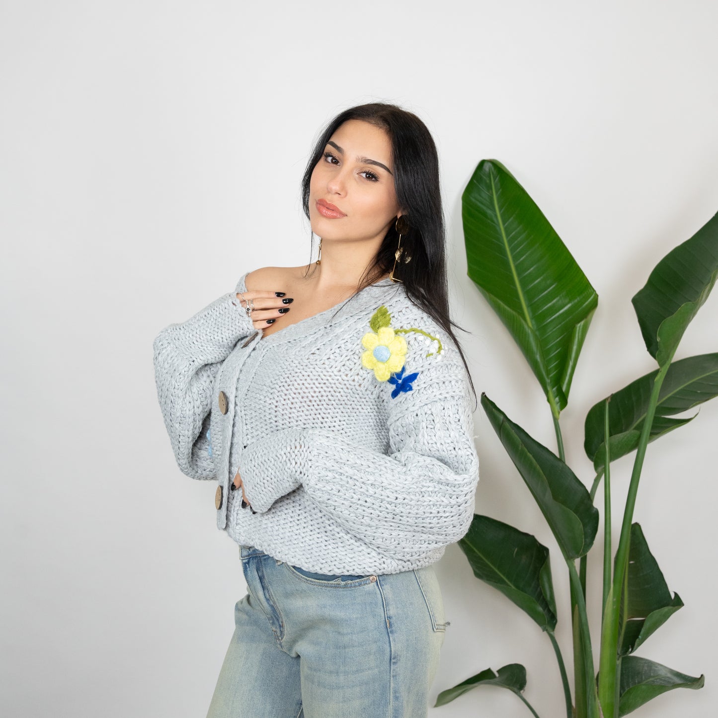 CARDIGAN FIORI A RILIEVO