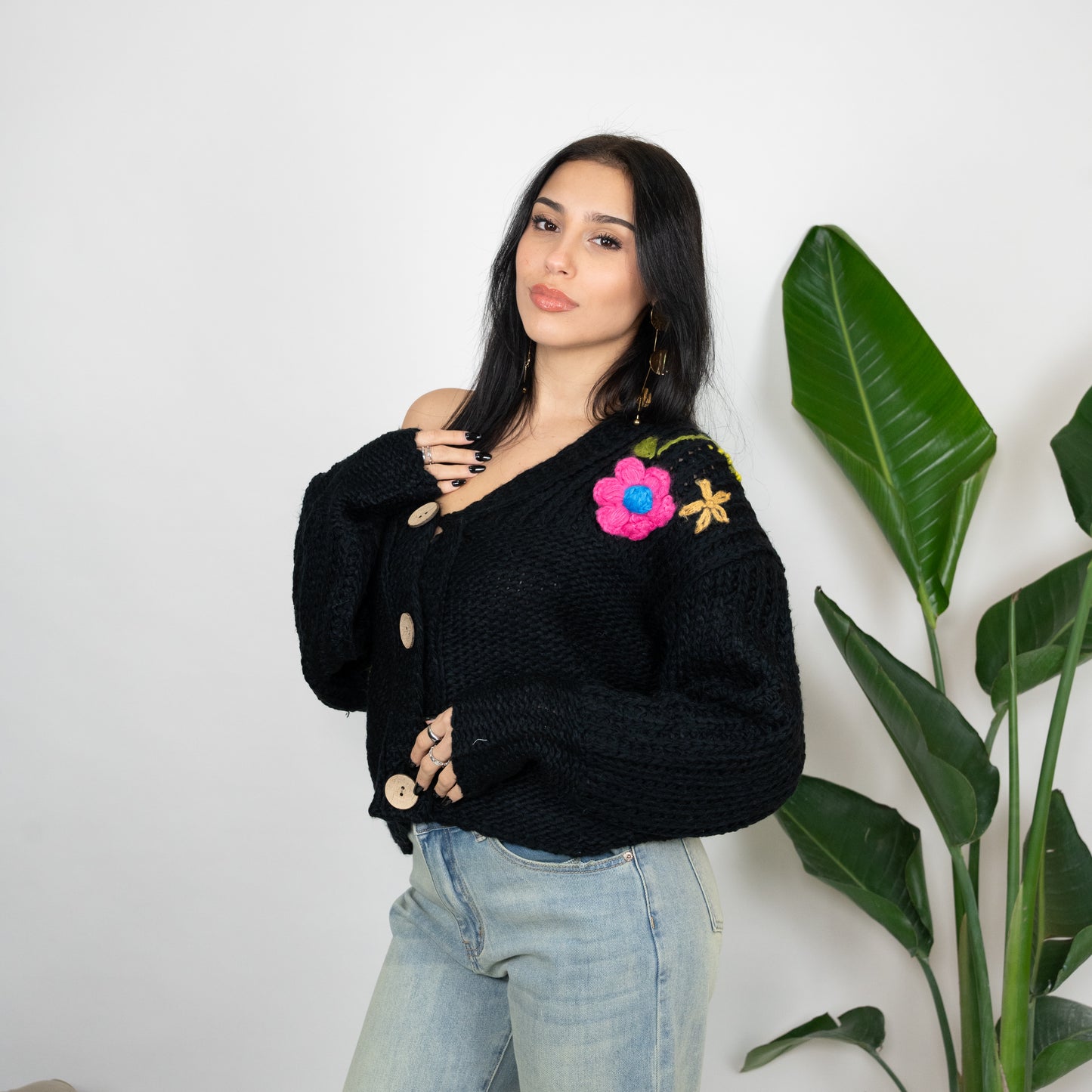 CARDIGAN FIORI A RILIEVO
