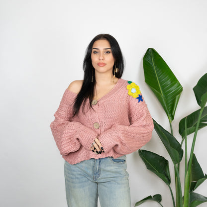 CARDIGAN FIORI A RILIEVO