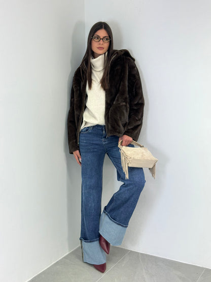 JEANS WIDE LEG RISVOLTO