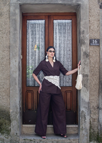 TAILLEUR LINO OVER MARRONE