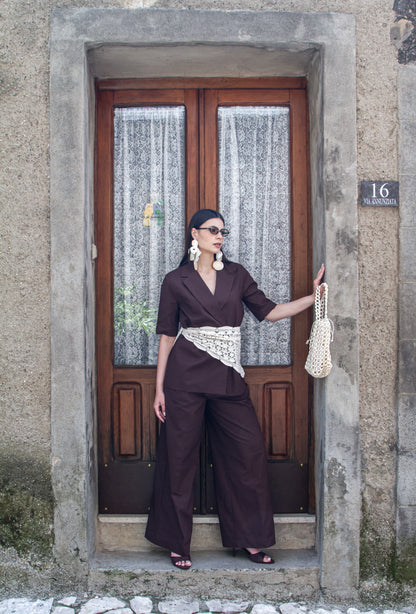 TAILLEUR LINO OVER MARRONE