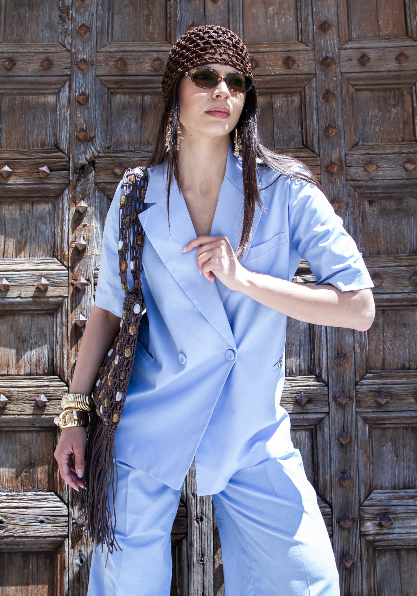 TAILLEUR OVER LINO AZZURRO